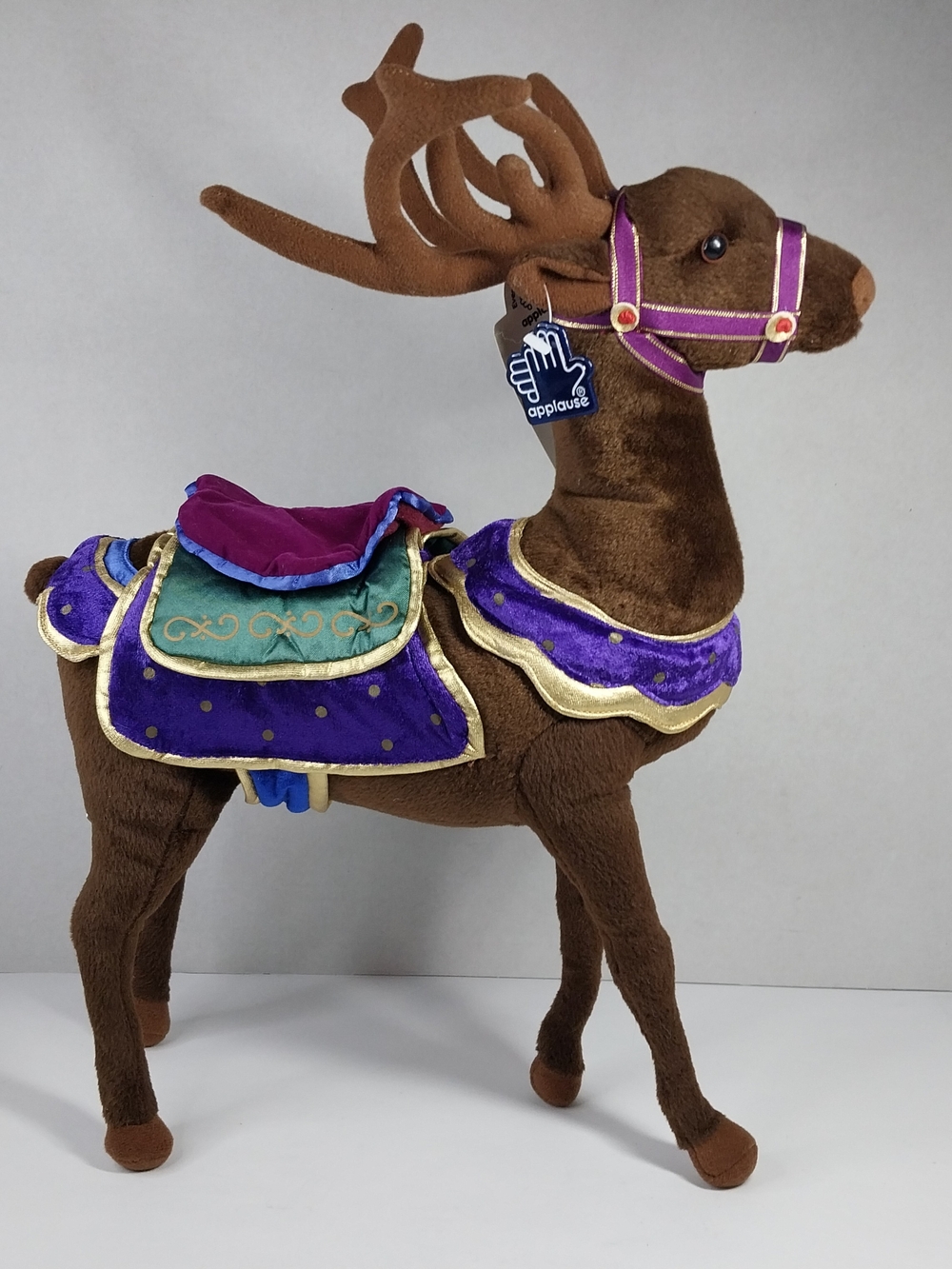 Applause Reindeer Plush Enchanted Prancer Bells Purple Saddle 2002 16" Standing